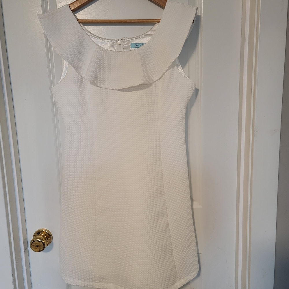 She & Sky White mini cotton elegant dress sz Large